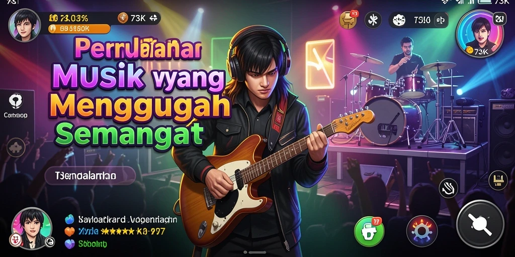Tampilan gameplay 73K yang menampilkan interaksi pengguna dengan musik.