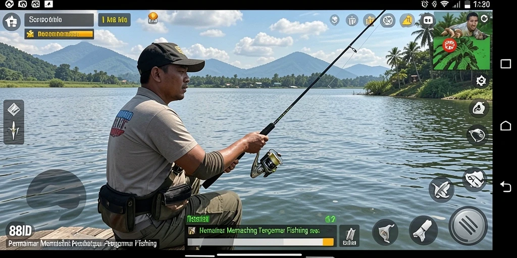 Screenshot utama 88ID menunjukkan pemain beraksi menangkap ikan.