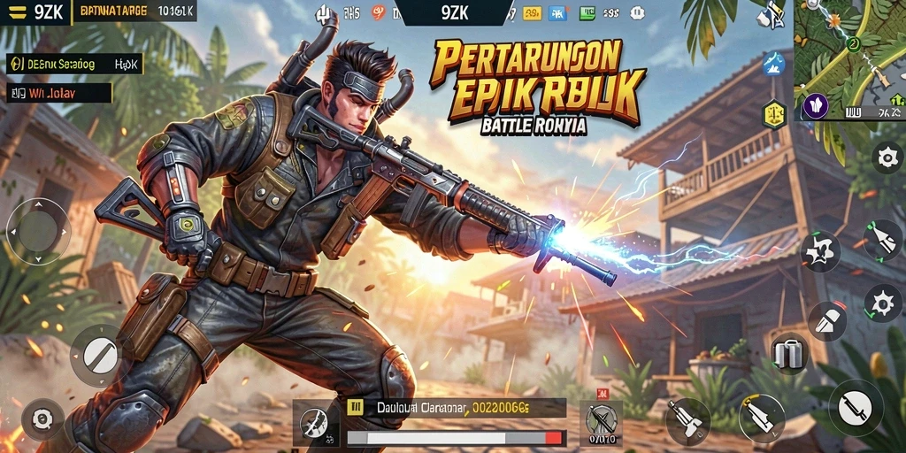 Gameplay seru di dalam dunia 9ZK Battle Royale.