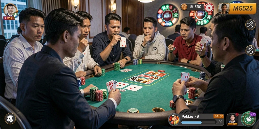 Screenshot gameplay MG525 menampilkan aksi seru dalam permainan poker.