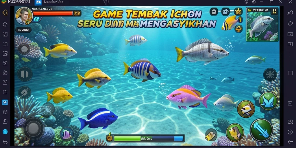 Screenshot gameplay seru di MUSANG178 menampilkan aksi tembak ikan.
