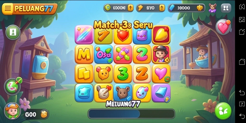 Screenshot gameplay PELUANG77 yang penuh warna dan tantangan.