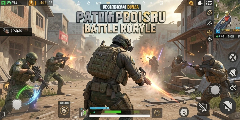 Screenshot menunjukkan intensitas pertempuran dalam game Battle Royale.