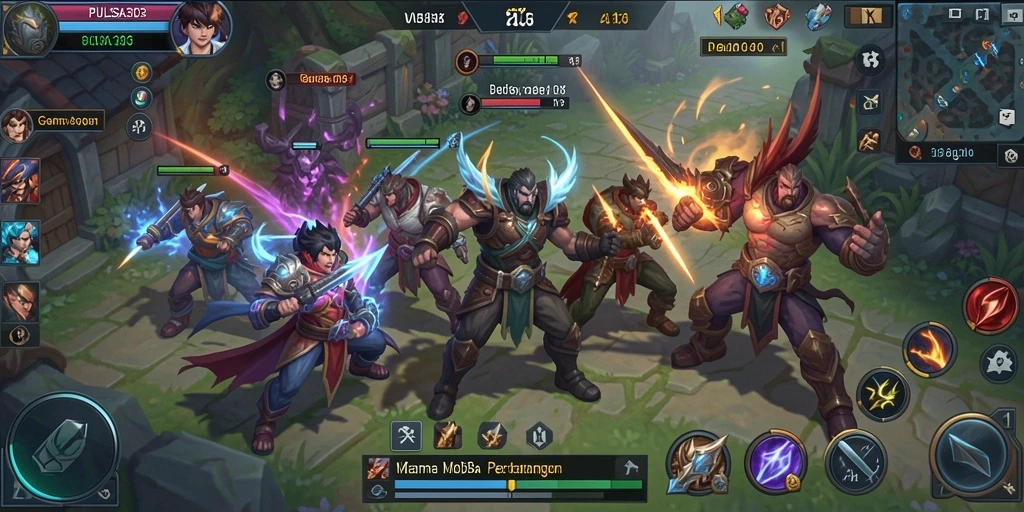Screenshot PULSA303 menampilkan aksi seru dalam pertempuran MOBA.