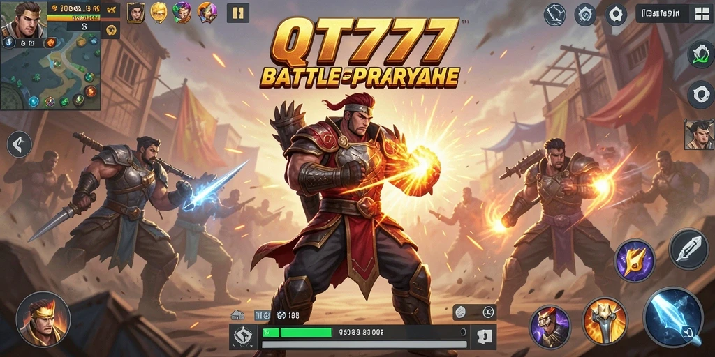 Screenshot gameplay QT777 menunjukkan aksi menegangkan di Battle Royale.