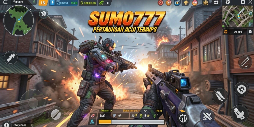 Screenshot utama SUMO777 menampilkan pertarungan mendebarkan dengan grafis yang memukau.
