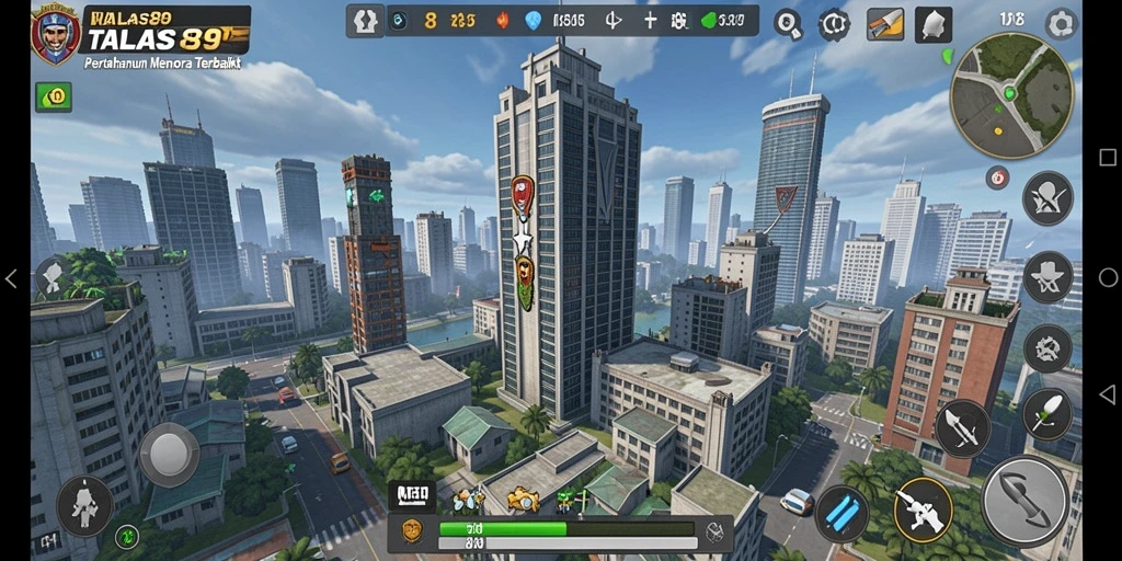 Tampilan gameplay menegangkan dalam pertahanan menara di TALAS89.