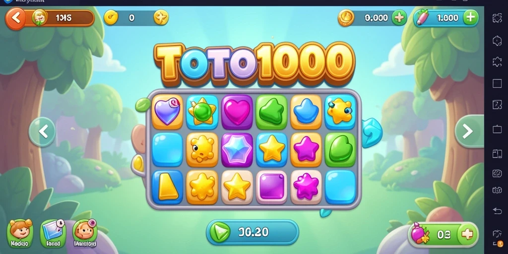 Tampilan gameplay TOTO1000 yang cerah dan penuh warna.